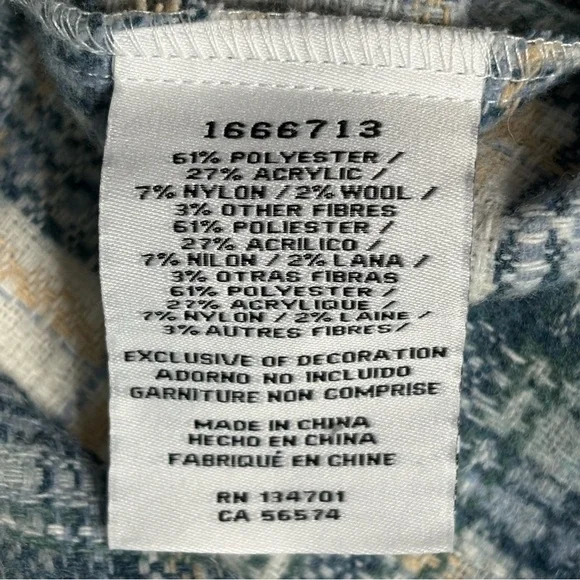 Plaid Shacket Shirt Jacket Size L Button Front Teal Cloud Boston Traders - Picture 11 of 12